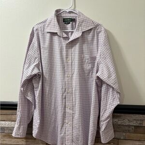Men’s Ralph Lauren Grid Pattern Button Down - White blue and pink 17.5”